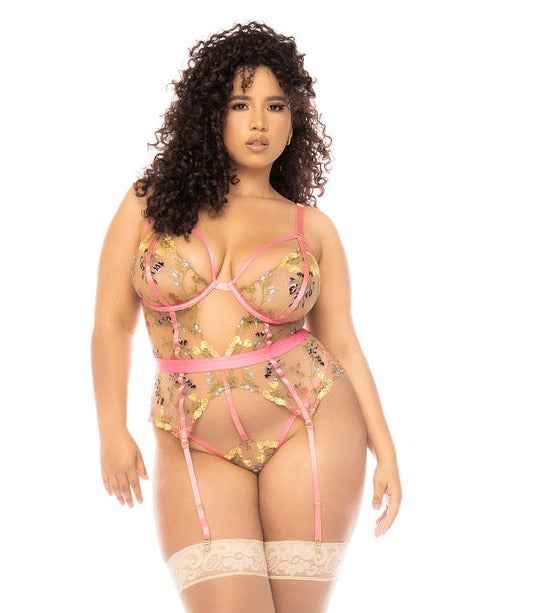 CT Lingerie plus size floral lingerie Sheer Garter Bodysuit