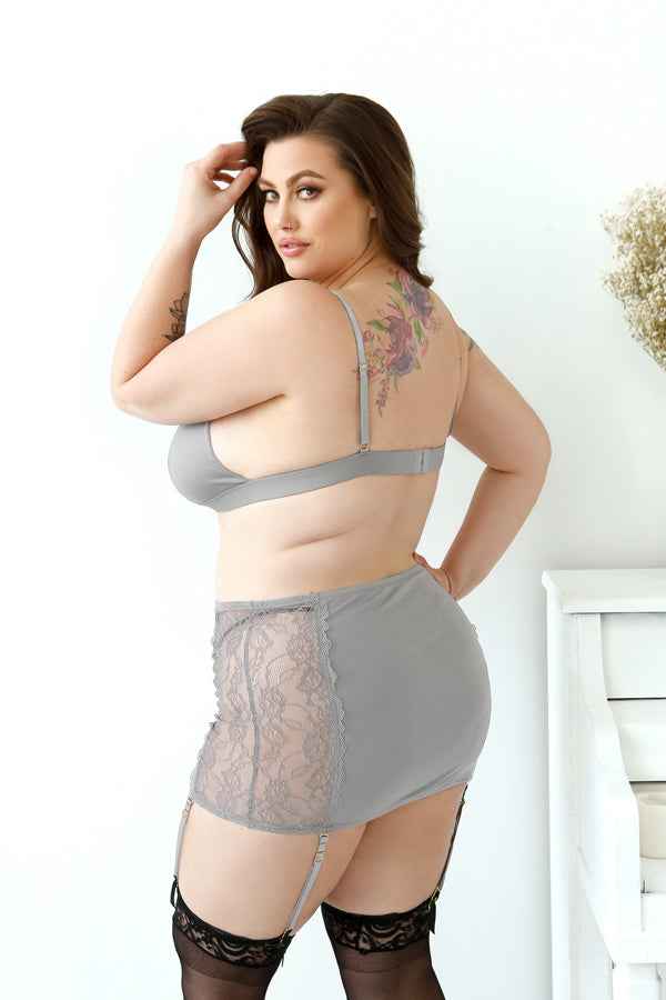 CT Lingerie Grey Lace Garter Skirt plus size lingerie set