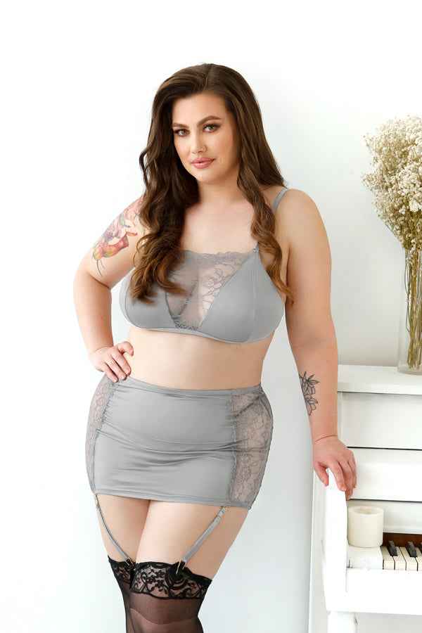 CT Lingerie Grey Lace Garter Skirt plus size lingerie set