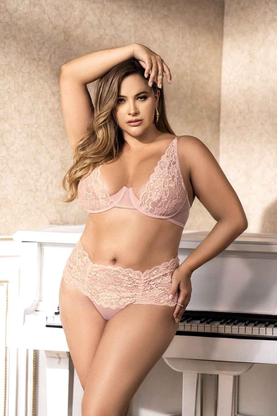 CT Lingerie Sheer Pink Lace Babydoll plus size lingerie