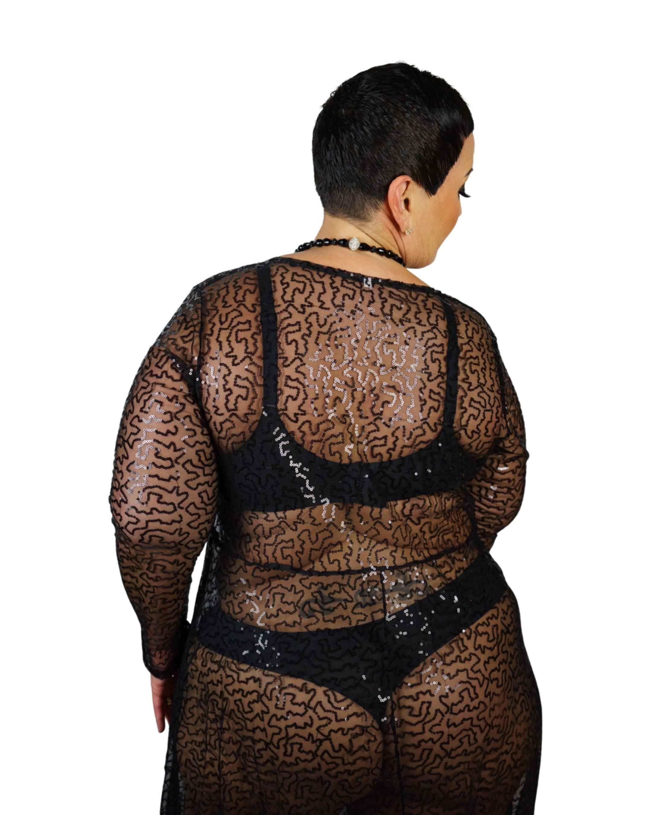 CT Lingerie Plus Size sexy black lace robe - Clearance