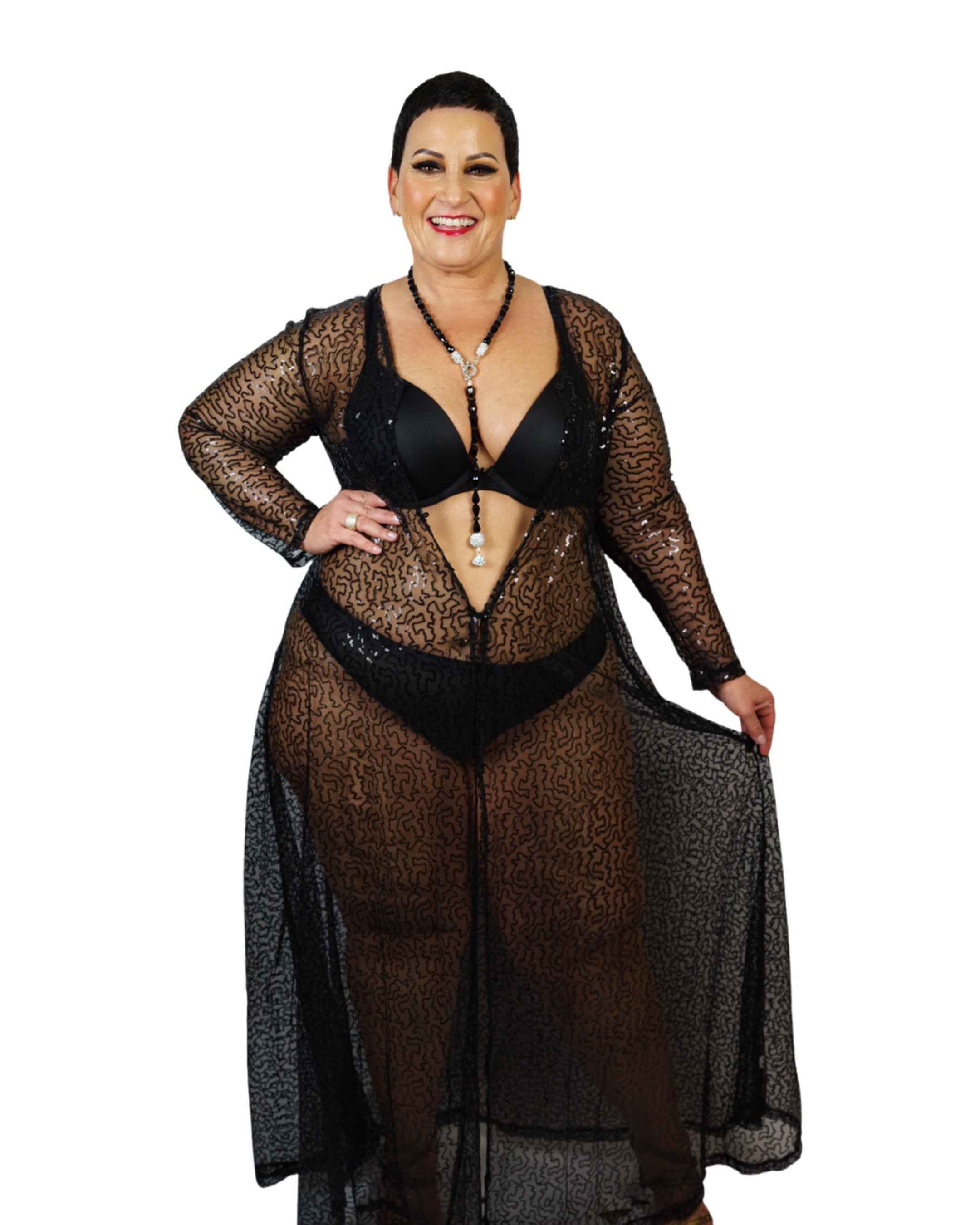 CT Lingerie Plus Size sexy black lace robe - Clearance