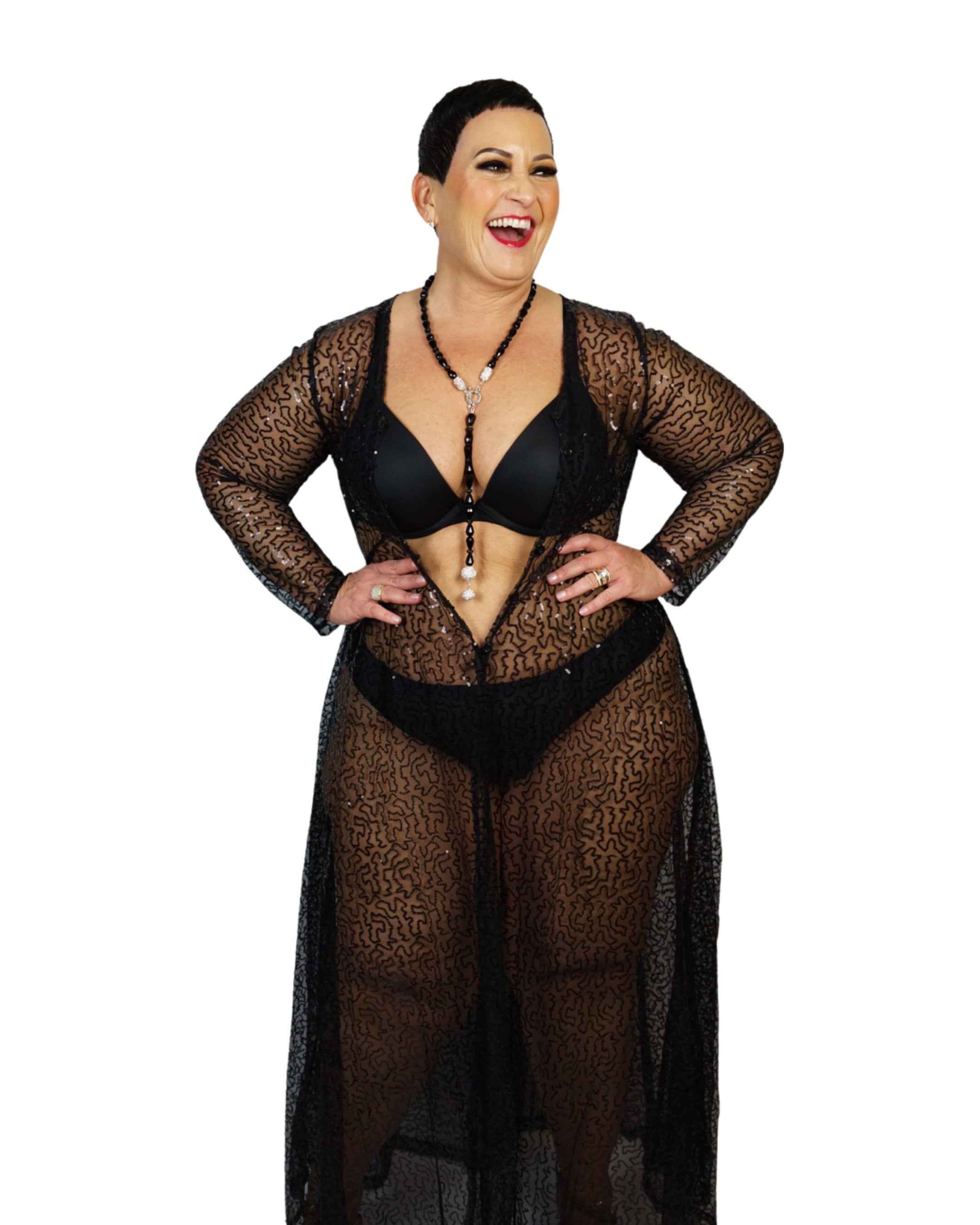 CT Lingerie Plus Size sexy black lace robe - Clearance