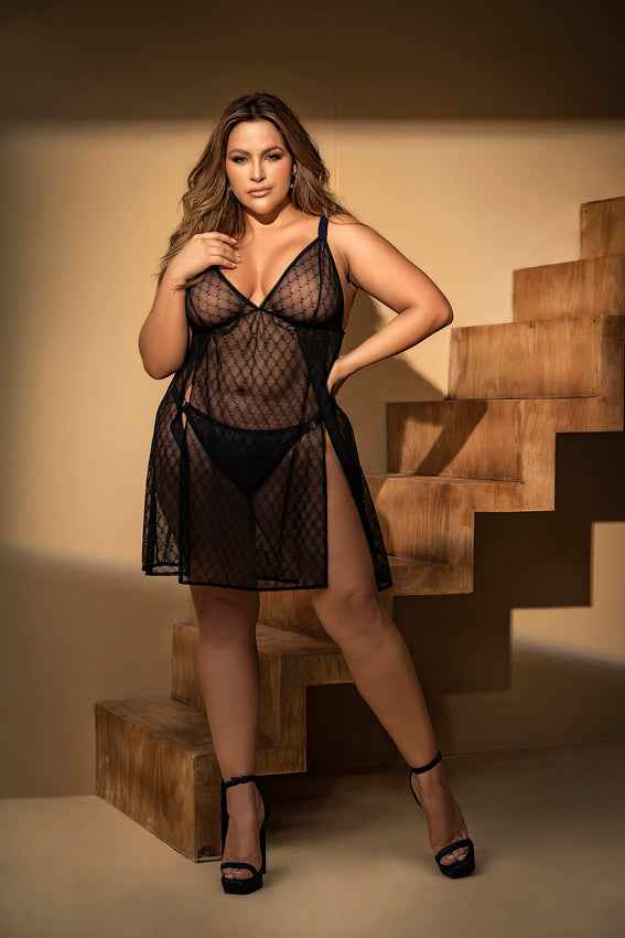 CT Lingerie plus size mesh babydoll lingerie Sheer V-Neck