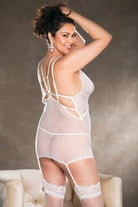 CT Lingerie lace chemise plus size in white sheer fabric with strappy back detail and lace accents