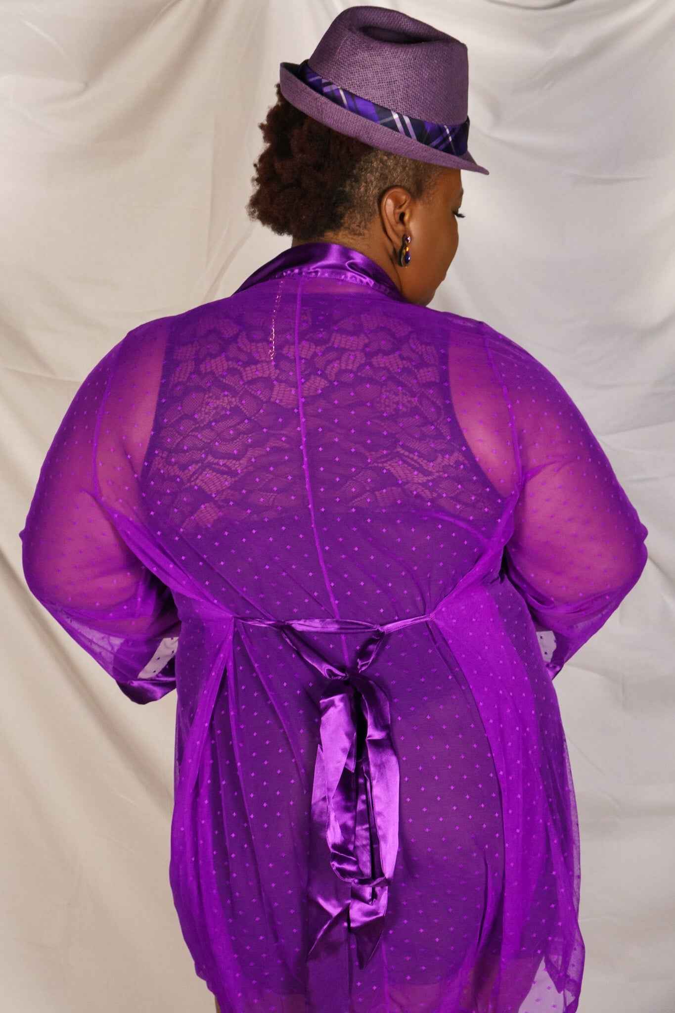 CT Lingerie Plus-Size Sheer Purple sexy satin trim robe