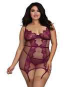 CT Lingerie clearance plus size garter slip in burgundy lace and mesh with adjustable straps